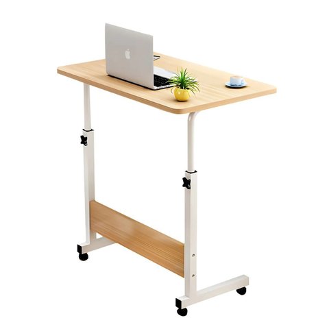 Mesa Home Office Altura Ajustável Rodinhas Computador Cor Madeira Luvinco