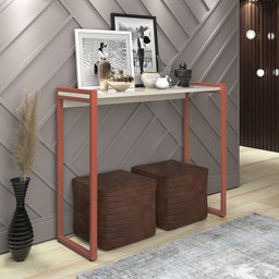 Aparador Industrial Hall de Entrada Ísis Pés em Aço Decorativo Sala Mesa - Cobre/off White - 1