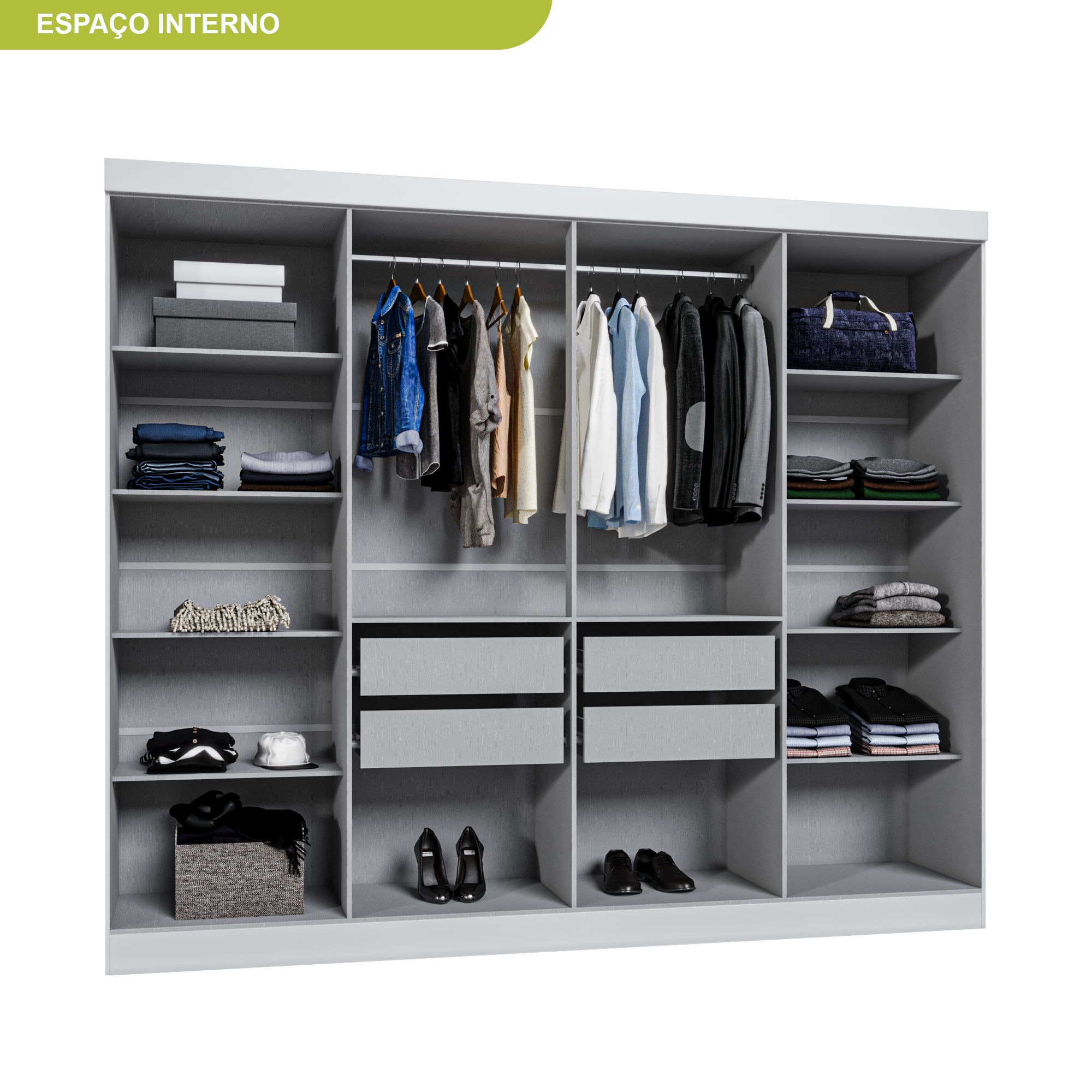 Guarda Roupa Casal 8 Portas 4 Gavetas Paris Espresso Móveis - 2