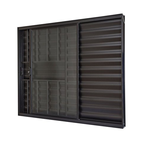 Janela de Alumínio Veneziana 100x150cm 3 Folhas com Grade e com Vidro Liso Ultra Ramassol Preto