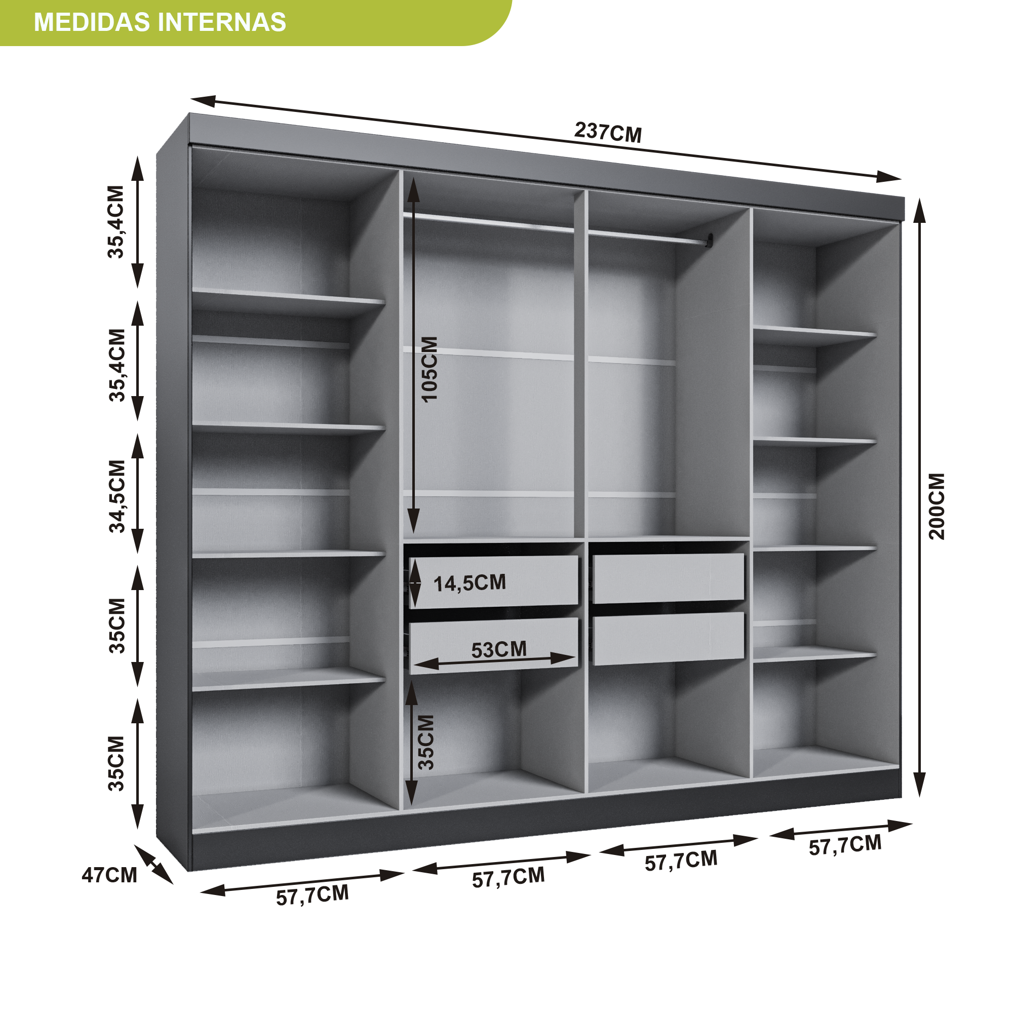 Guarda Roupa Casal 8 Portas 4 Gavetas Paris Espresso Móveis - 7