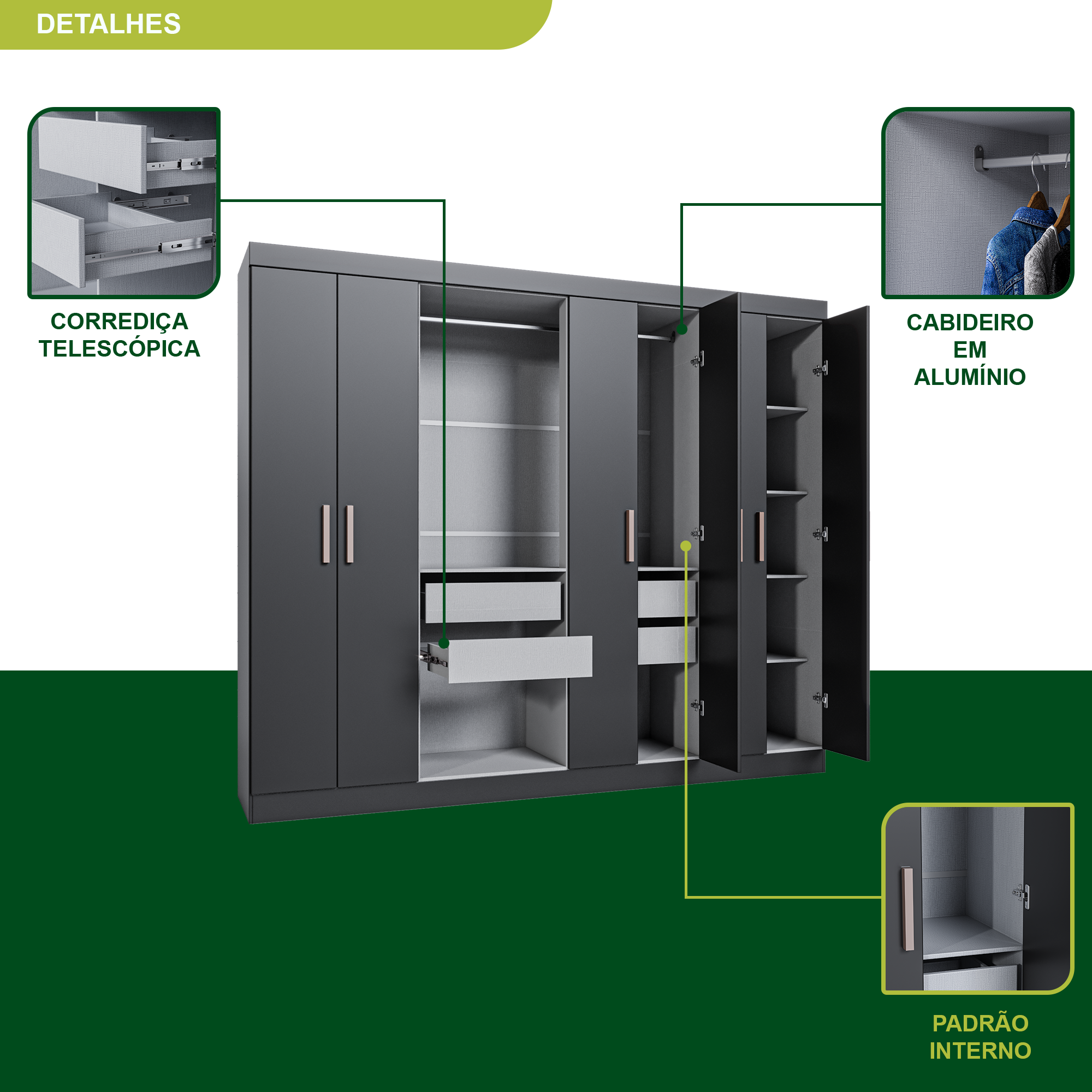Guarda Roupa Casal 8 Portas 4 Gavetas Paris Espresso Móveis - 8