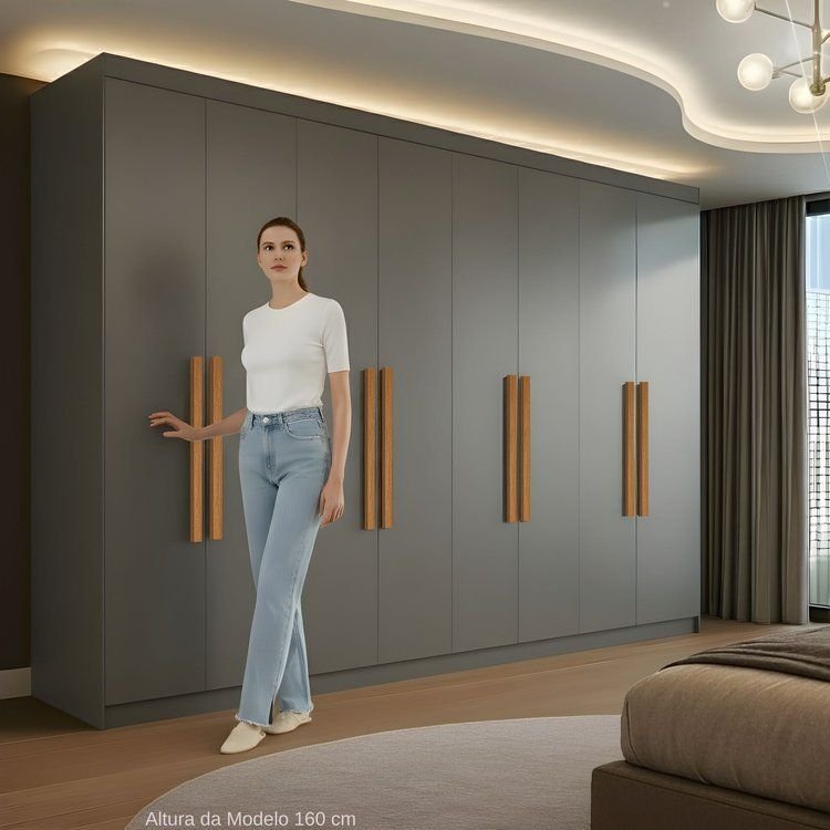 Guarda Roupa Casal 8 Portas 4 Gavetas Paris Espresso Móveis Cinza