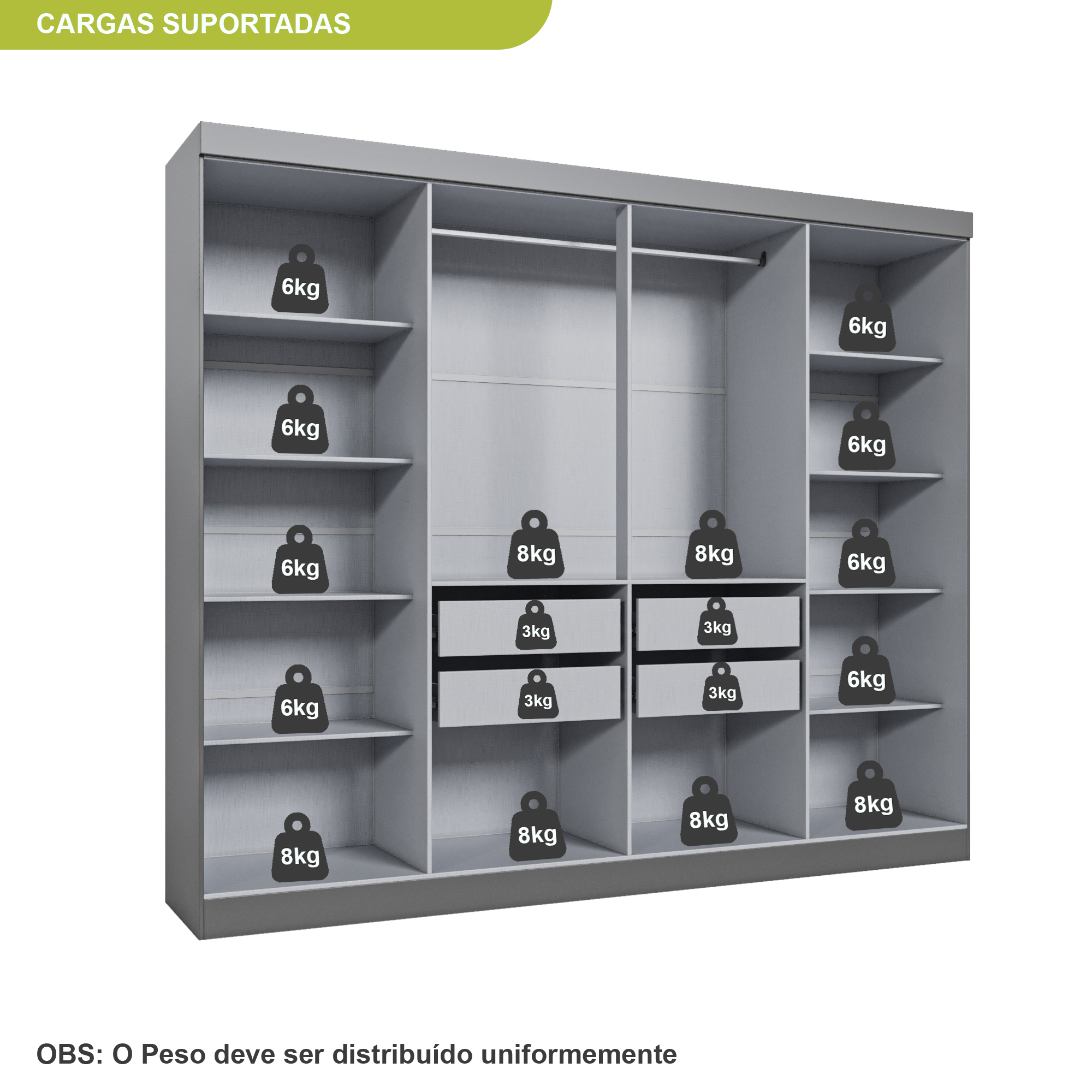Guarda Roupa Casal 8 Portas 4 Gavetas Paris Espresso Móveis - 7