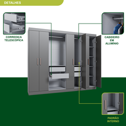 Guarda Roupa Casal 8 Portas 4 Gavetas Paris Espresso Móveis - 8