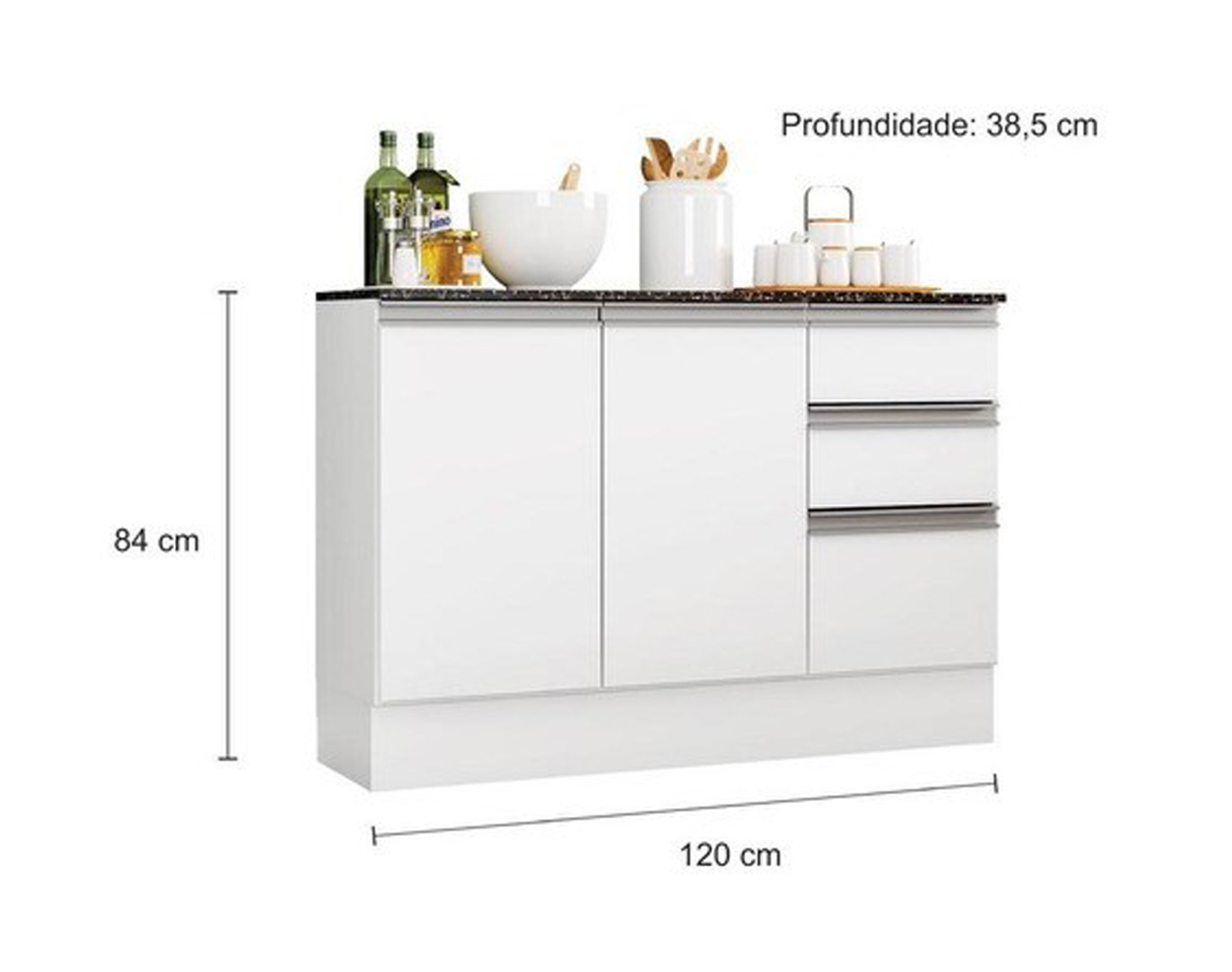 Balcão Paris 3 Portas e 2 Gavetas Premium Estilo Moderno Bancada Cozinha Hall Cor Branco - 6