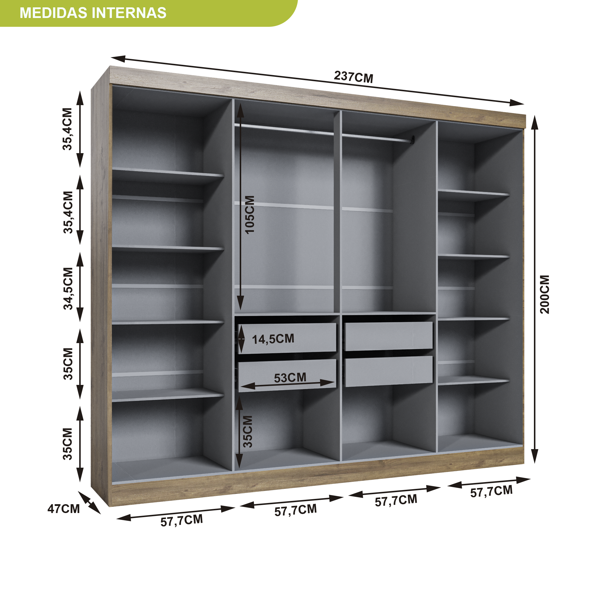 Guarda Roupa Casal 8 Portas 4 Gavetas Paris Espresso Móveis - 6