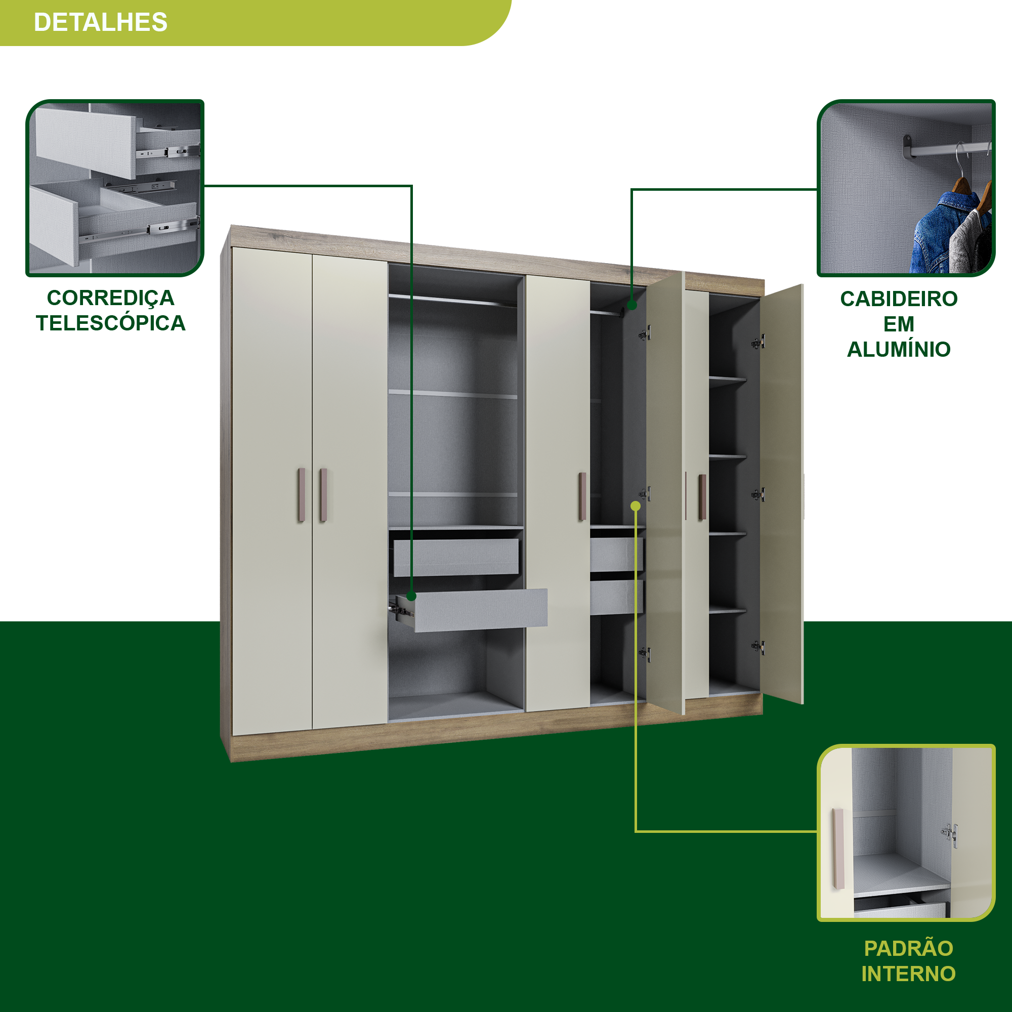 Guarda Roupa Casal 8 Portas 4 Gavetas Paris Espresso Móveis - 8
