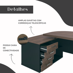 Mesa para Escritório Presidente Tamburato 258.2 cm com 4 Gavetas e 2 Portas - 16