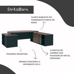Mesa para Escritório Presidente Tamburato 258.2 cm com 4 Gavetas e 2 Portas - 17