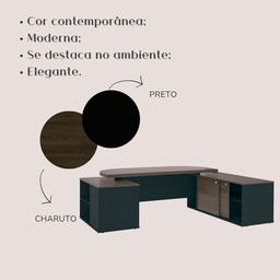 Mesa para Escritório Presidente Tamburato 258.2 cm com 4 Gavetas e 2 Portas - 13