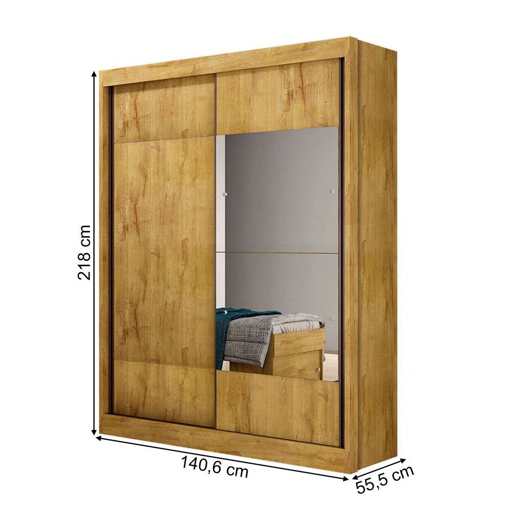 Guarda-Roupa Solteiro com Espelho 1,40m 2 Portas de Correr 2 Gavetas Falco Gold Novo Horizonte Freij - 2