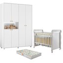 Ver imagem 1 de Berço Americano Mirelle com Colchão Gazin com Guarda Roupa Infantil Vittoria 6 Portas Branco - Móvei