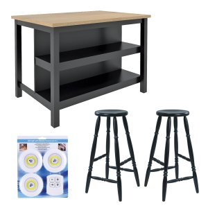 Bancada gourmet ilha Cozinha+ kit luz+2 Banq. Ditália CD1019 cor:preto