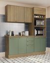Ver imagem 1 de Armário de Cozinha Modulada Completa Reta 4 Peças 1,90m Botanic Kappesberg - Nogueira/Verde Oliva
