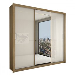 Guarda-roupa Casal Absolut 3 Portas com Espelho Amêndola/off-white - Panorama Móveis - 4