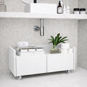 Balcão Gabinete de Banheiro com Rodízio Branco Minimalista 60cm