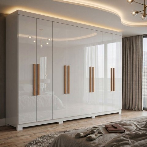 Guarda Roupa Casal 8 Portas 4 Gavetas com Pés Paris Espresso Móveis Branco