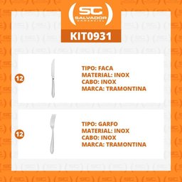 Kit - Jogo de Faca e Garfo Luxo Laguna 24 Peças em Aço Inox Itop - Tramontina - 4