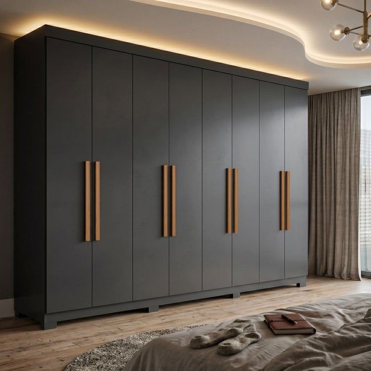 Guarda Roupa Casal 8 Portas 4 Gavetas Paris Espresso Móveis Cinza