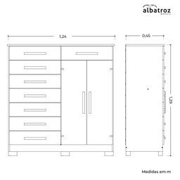 Cômoda Verona Albatroz 2 Portas e 8 Gavetas com Cabideiro:branco - 4