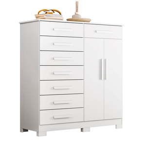 Cômoda Verona Albatroz 2 Portas e 8 Gavetas com Cabideiro:branco