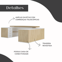 Ver imagem 5 de Escrivaninha Mesa Escritório Presidente Tamburato 258.2 cm com 4 Gavetas e 2 Portas