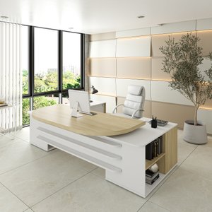 Mesa para Escritório Presidente Tamburato 258.2 cm com 4 Gavetas e 2 Portas