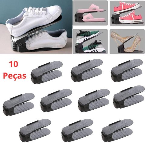 Kit 10 Organizador de Sapato Porta Tenis Salto Sapateira Regulagem de Altura Rack Organizador de Cal