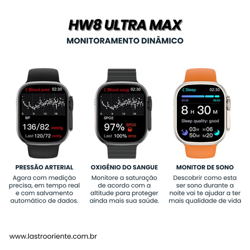 Relogio Microwear  HW8 Ultra – Monitoramento de Saúde, Tela HD, Resistente à Água, Bluetooth - 7