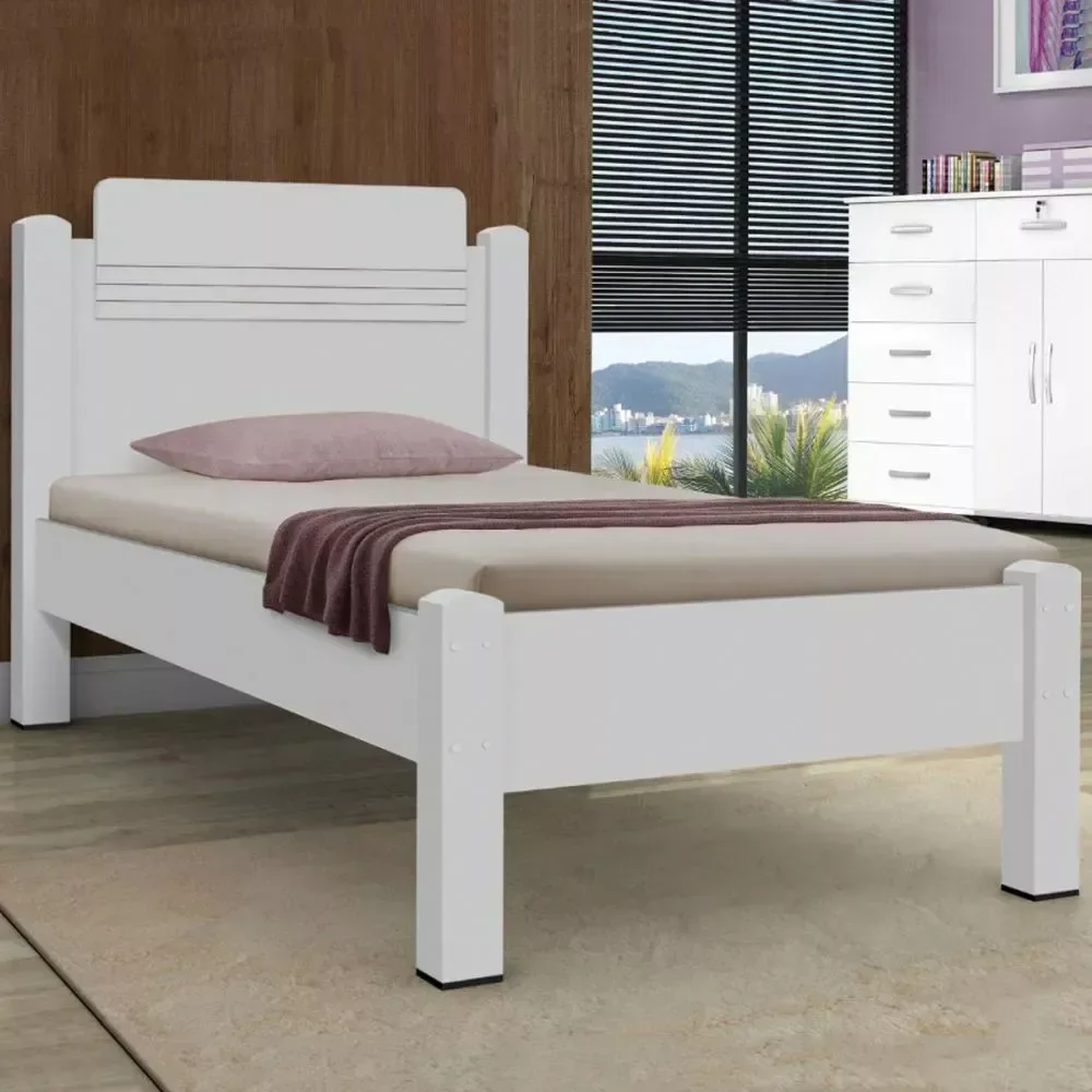 Cama Solteiro Mdf Moderna e Simplicidade Branca 188x88