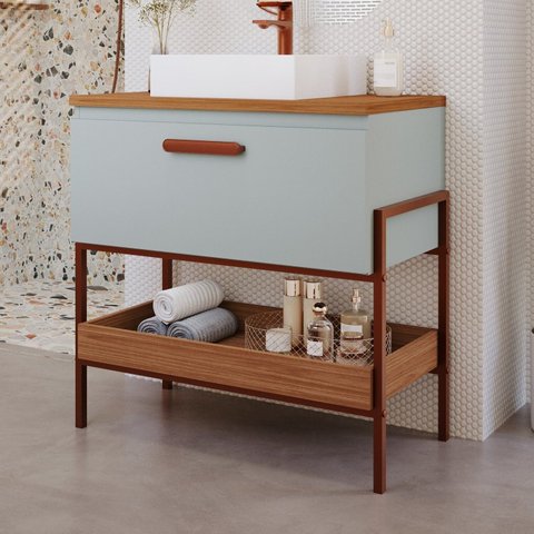 Gabinete para Banheiro com Cuba Hana Espresso Móveis Verde/Pistache