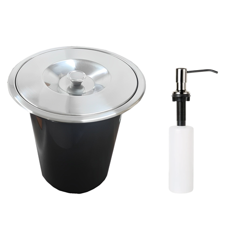Kit Lixeira Embutir Pia 5l Inox Polido + Dosador Inox Polido