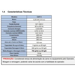 Moedor Picador Elétrico Comercial Caf Boca 8 Bivolt 60 Hz 1/3 Cv P008221113 - 7