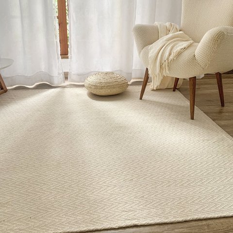 Tapete Sala 200 X 250 Boho Moderno 100% Algodão Decoração Minimalista Cru