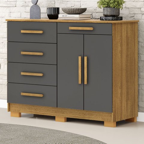 Cômoda Sapateira para Quarto 2 Portas 5 Gavetas Biana V01 Nature Alasca - Lyam Decor