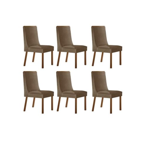 Cadeira Sala de Jantar Dakota Kit 6 Un Naturalle/suede Capuccino - Rufato
