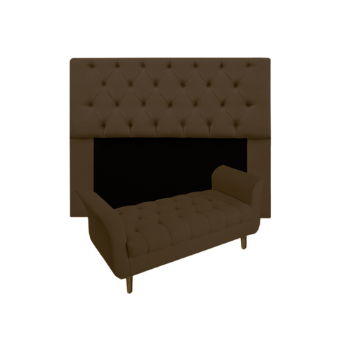 Jogo com Cabeceira Mirage + Recamier Grécia Queen 160 cm Suede Marrom
