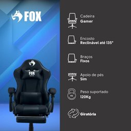 Cadeira Gamer Fox Racer Zerda com Apoio de Pés Preta - W20 - 4