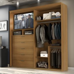 Guarda Roupa Ripado com Espelho Mdf 2 Portas 2,07m Autes Belmax:freijó/preto - 3