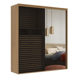 Guarda Roupa Ripado com Espelho Mdf 2 Portas 2,07m Autes Belmax:freijó/preto - 4