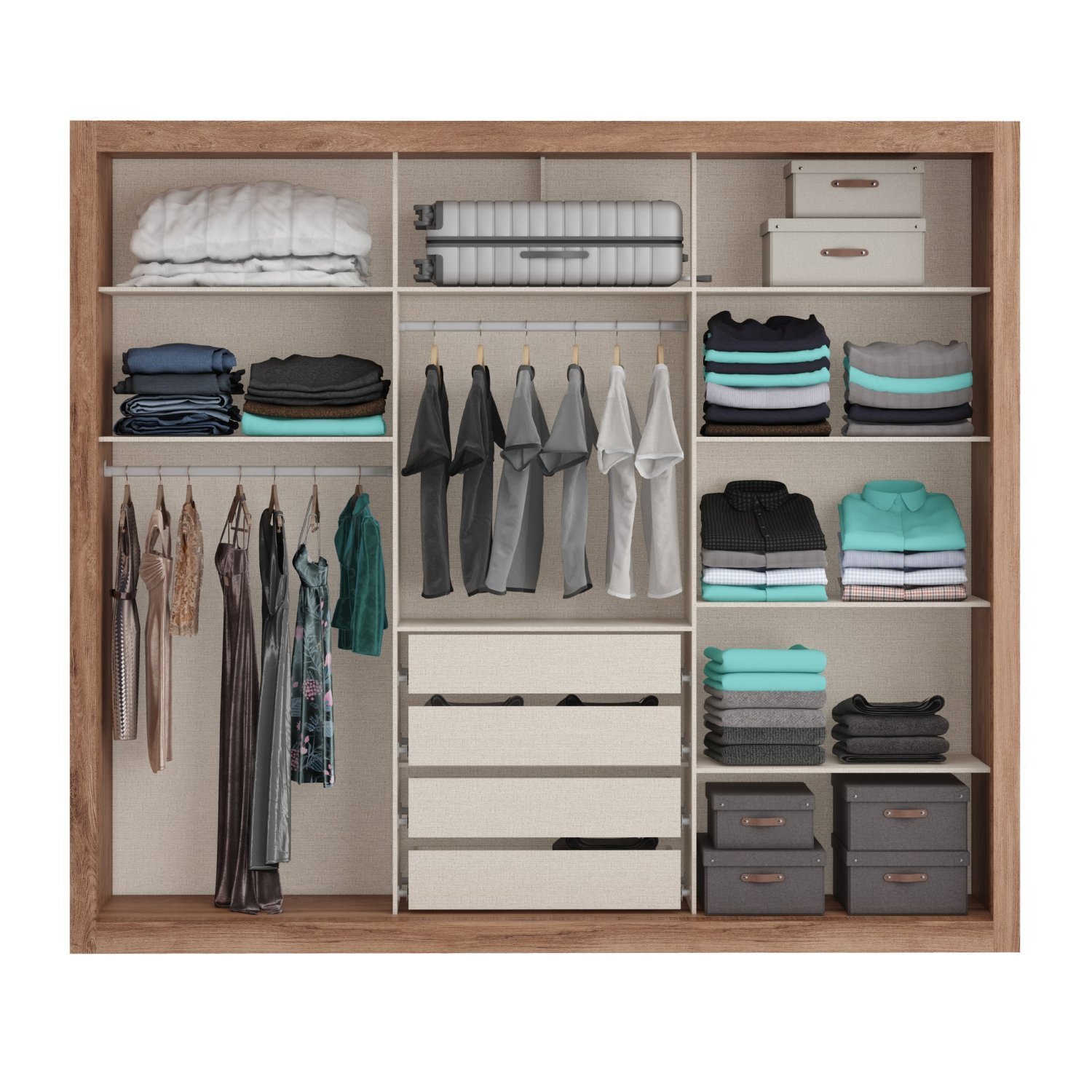 Guarda Roupa Casal com Espelho 3 Portas 4 Gavetas Astor   - 2