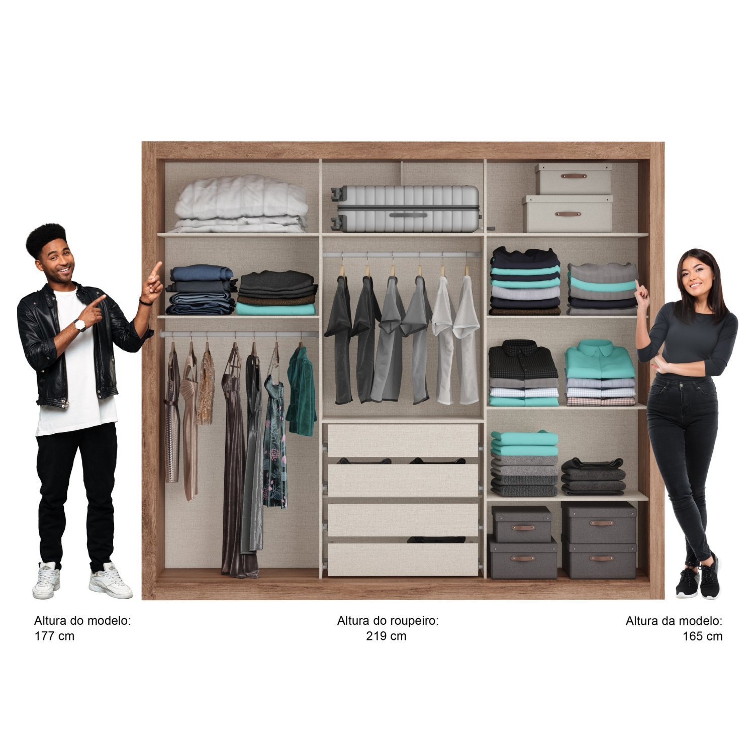Guarda Roupa Casal com Espelho 3 Portas 4 Gavetas Astor   - 5