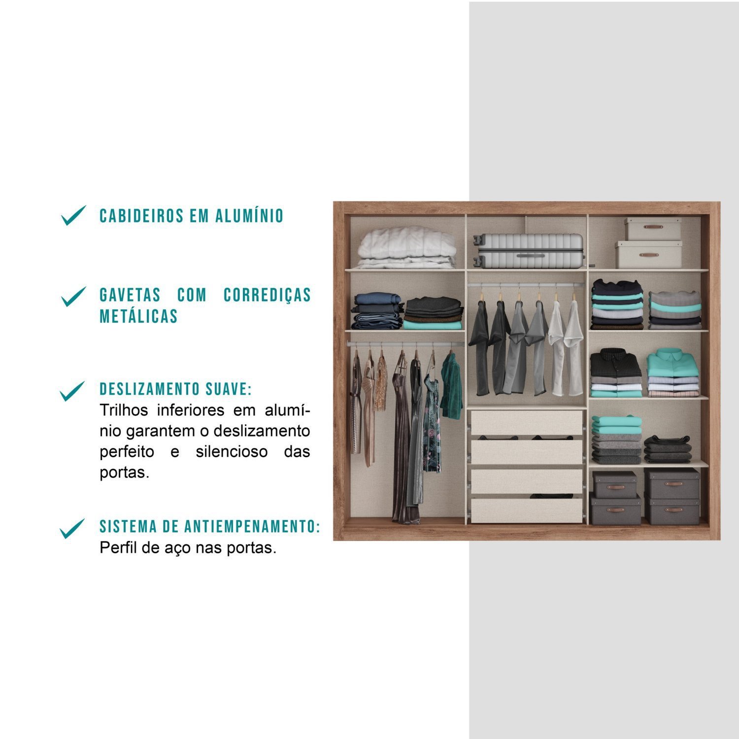 Guarda Roupa Casal com Espelho 3 Portas 4 Gavetas Astor   - 7