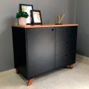 Ver imagem 2 de Balcão para Escritório 3 Gavetas 90cm Merano A06 Freijó/preto - Mpozenato
