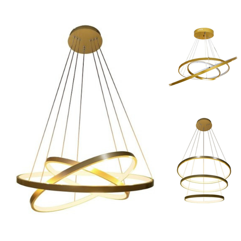 Lustre Pendente Moderno 3 Anéis Led 60w Dourado Branco Quente Bivolt 9001-3