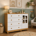 Ver imagem 1 de Cômoda Infantil Elô Peroba Branco Amêndoa MDF 1 Porta Vidro