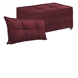 Puff Cama Multiuso Solteiro Com Rodízios E 01 Capa Almofada Vermelho escuro - 1