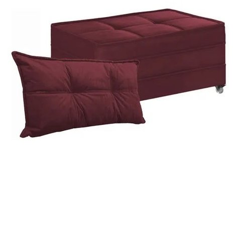 Puff Cama Multiuso Solteiro Com Rodízios E 01 Capa Almofada Vermelho escuro