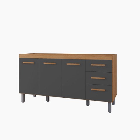 Balcão Gabinete de Pia Aurora 160cm Freijó/Cinza s/ Tampo 3 Portas 3 Gavetas - Nathan